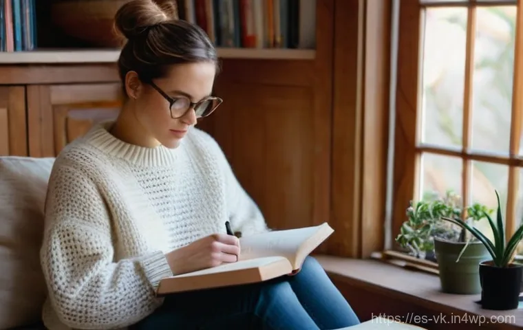 자기 탐색을 위한 심리적 도구 활용법 - **Reflective Journaling for Inner Peace:** A young woman, in her late 20s, with a serene expression,...